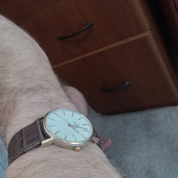 Bulova Classic Men's Watch 2 Tone 37mm Crocodile Embossed Leather Band C970266 - Picture 5 of 8